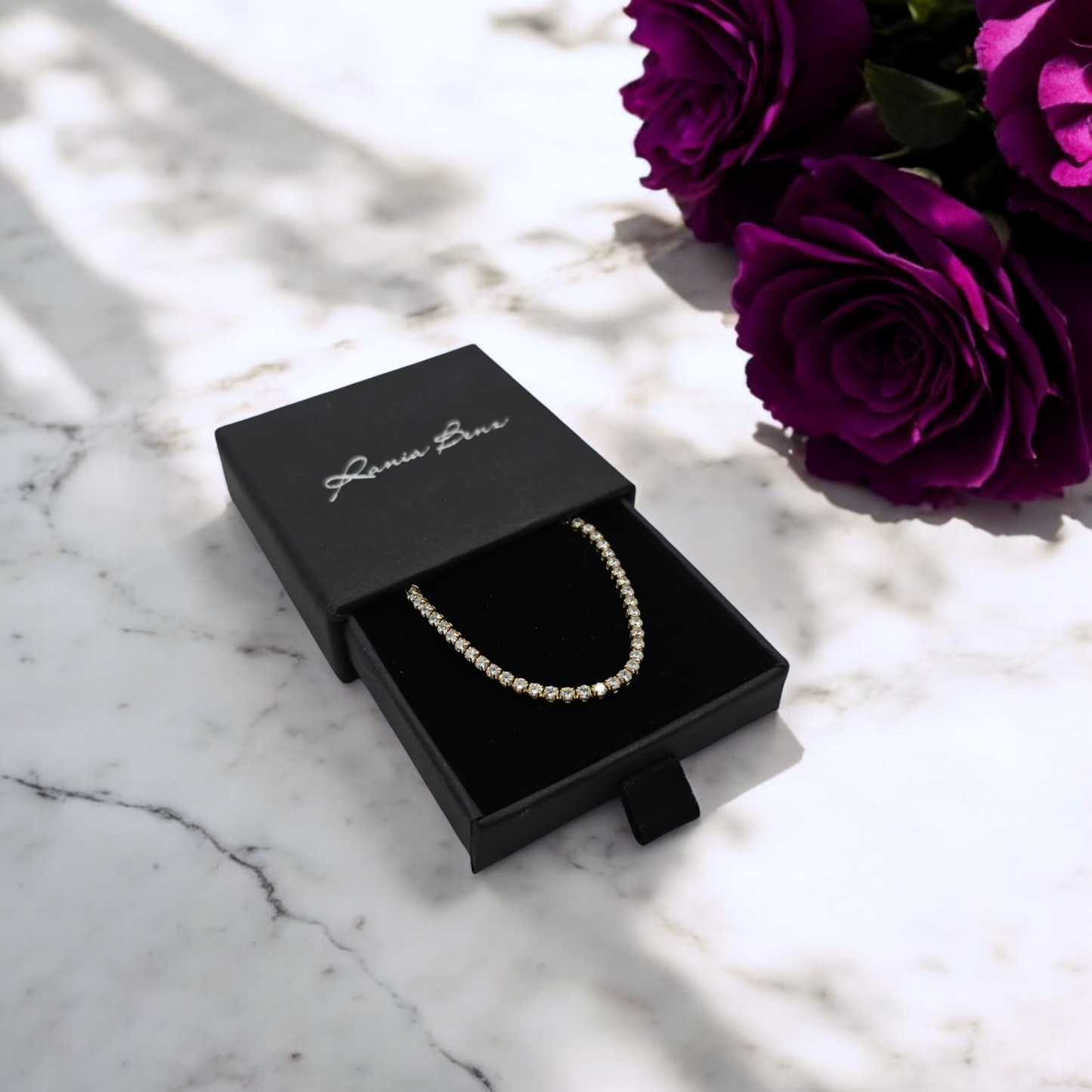 Golden Glow Collier Tennis en Acier Chirurgical 316L Plaqué Or 18K