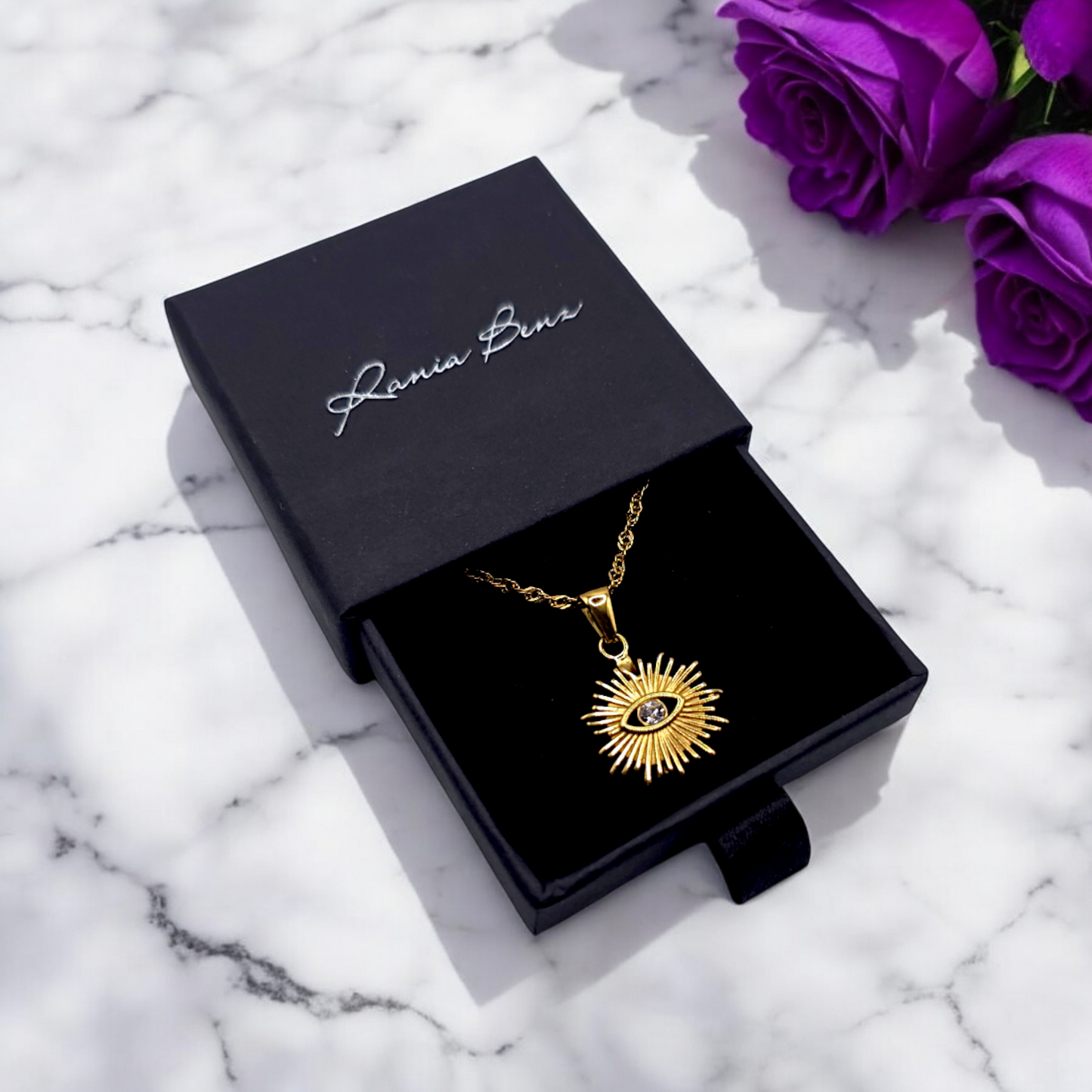 Sun's Gaze Collier en Acier Chirurgical 316L Plaque Or 18K